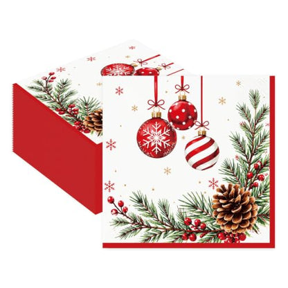 Christmas Paper Napkins 50 Pack - Festive Holiday Party Disposable Decor