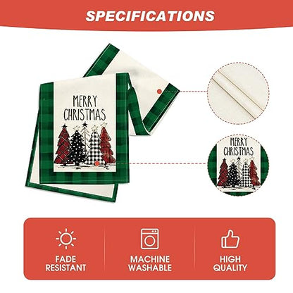 Green Buffalo Plaid Xmas Tree Table Runner Set of 2 13x72 Inches Seasonal Holiday Decor