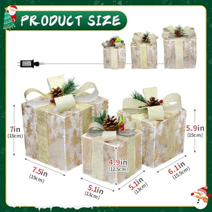 Nesting Christmas Lighted Gift Boxes Set of 3 with Metal Frame - Xmas Tree on Gauze Variation