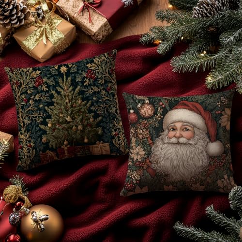 Christmas Tree Santa Pillow Cover 18x18 Set of 2 - Holiday Decor, Cozy Winter Accent, Variation: Santa Tree-1