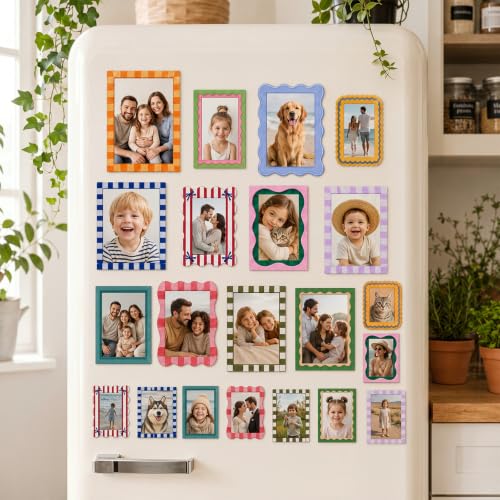Magnetic Photo Frames for Refrigerator and Lockers - Retro Style, 2 Sizes, 24 Pack