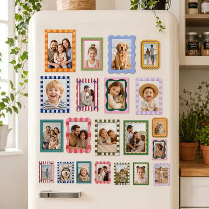 Magnetic Photo Frames for Refrigerator and Lockers - Retro Style, 2 Sizes, 24 Pack