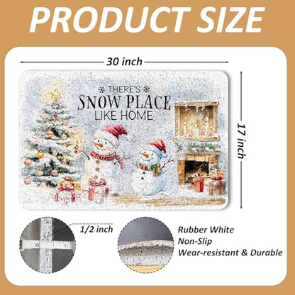 Christmas Snowman Door Mat - Farmhouse Snowy Tree Welcome Rug for Indoor Outdoor Entrance - 17x30 Inches - Variation of THIS listing