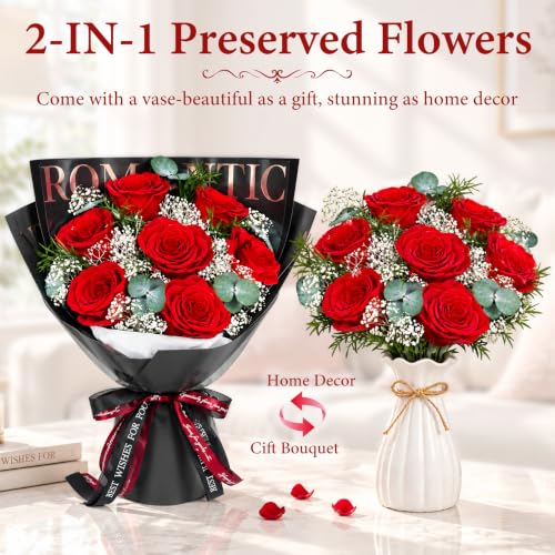 Preserved Flower Gift Set - Red Roses for Birthday, Anniversary, or Special Occasion (Variation: Red)