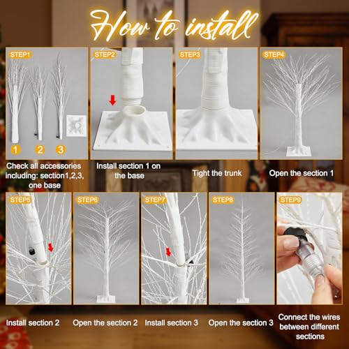 Rossesay 6ft LED Birch Tree with Warm White Lights - Outdoor Christmas Decoration, 8 Lighting Modes, Waterproof, Easy Installation (Variation: 1 / 6ft-1100led)