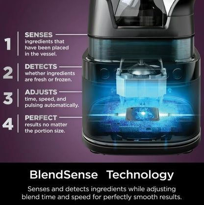 Niin-jaa Detectt 72 Oz Blender - 1700W, 3 Speeds, BlendSense Technology for Smoothies & More | Silver