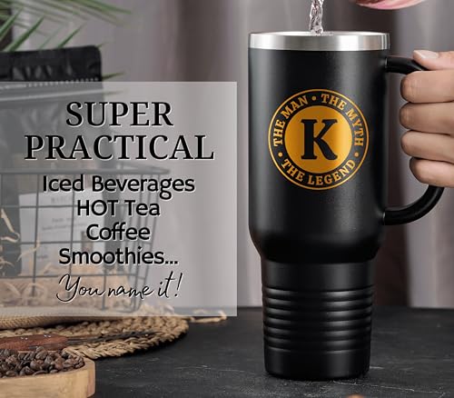 Initial-A Monogrammed 40oz Travel Tumbler with Handle for Men - Unique Gift