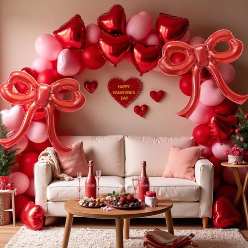 Red Bow Foil Balloons for Party Decor - 4 Pieces, 30x28 Inches