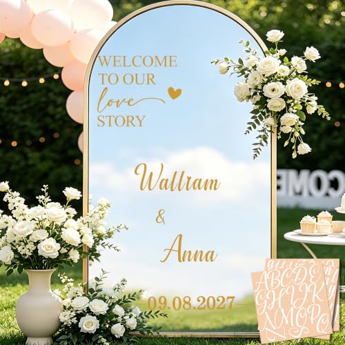 Wedding Welcome Sign Mirror Decals Custom Love Story - Golden Variations