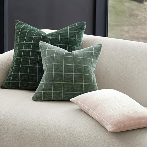 Decorative Chenille Plaid Throw Pillow Cover Moss Green 18x18 Set of 2 - Variation of THIS listing