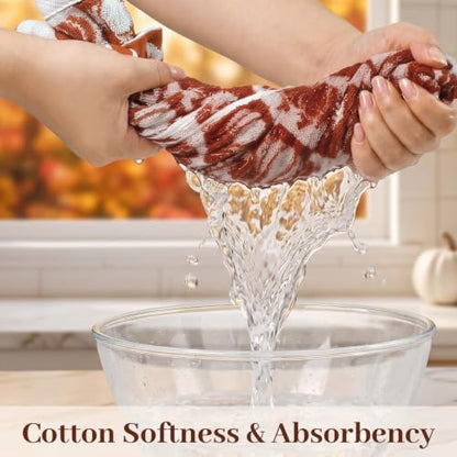 Pumpkin Checkered Fall Hand Towels for Bathroom & Kitchen - Set of 2