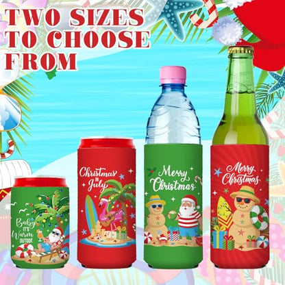 Christmas in July Can Coolers 24 Pack - Tropical Hawaiian Beer Sleeve Set with 2 Sizes