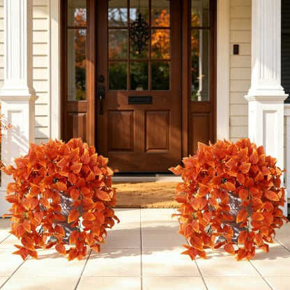 Artificial Hanging Plants for Outdoors - Fall Red Coleus, UV Resistant, 2 PCS