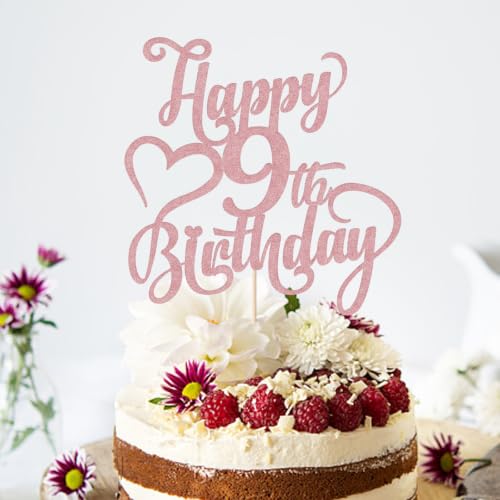 Happy 9th Birthday Cake Topper - Rose Gold Glitter 9th Birthday Decorations