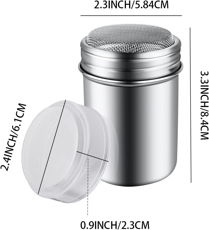 Skiennix Stainless Steel Powder Sugar Shaker - Fine Mesh Duster with Lid for Baking & Cooking