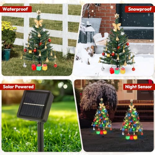 Mini Solar Christmas Trees Outdoor - 30 Inch, Multi-Color LED, 4 Pack, Green