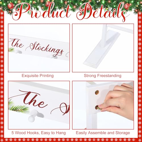 White Christmas Stocking Stand with 4 Hooks Floor Holder