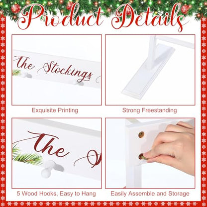 White Christmas Stocking Stand with 4 Hooks Floor Holder