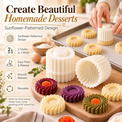 Cookie Press 2-in-1 Sunflower & Lace Pattern Pastry Mold - Easy Release Food-Safe ABS