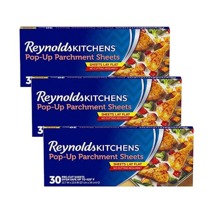 Reynolds Kitchens Pop-Up Parchment Paper Sheets, 10.7x13.6 Inch, 30 Sheets (Pack of 3)