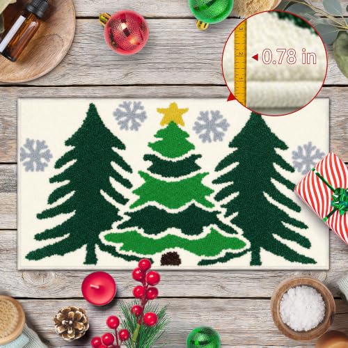 Christmas Bathroom Rug - Green Tree Christmas Decor, Non-Slip Xmas Mat