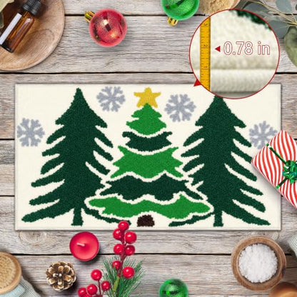 Christmas Bathroom Rug - Green Tree Christmas Decor, Non-Slip Xmas Mat