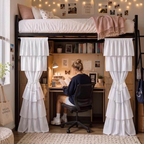 Ruffled Closet Curtain Panel Set - 42 x 80 Inches for Open Closet, Dorm Room