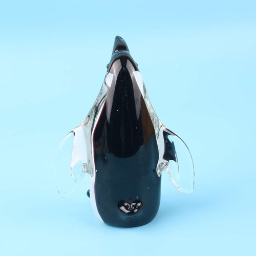 Hophen Glass Penguin Figurine - Handmade Crystal Sculpture | Collectible Desk Decoration (White & Black)