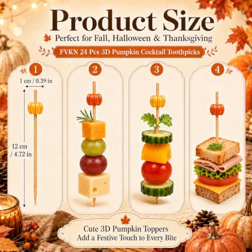 Fall Halloween Thanksgiving 3D Pumpkin Cocktail Toothpicks - Orange