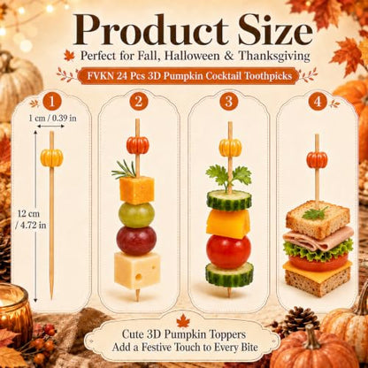 Fall Halloween Thanksgiving 3D Pumpkin Cocktail Toothpicks - Orange