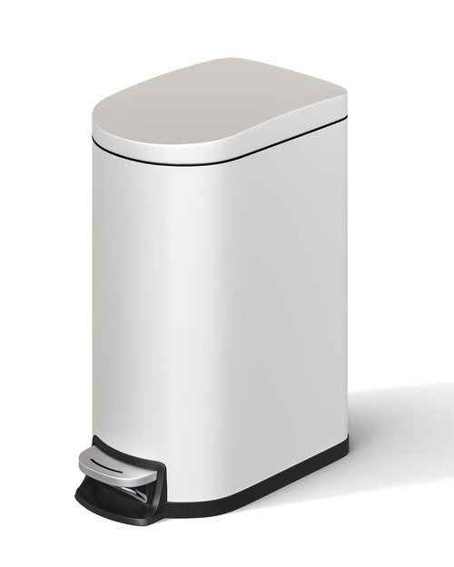 GarveeHome 2.6 Gallon Bathroom Trash Can, Space-Saving Slim Stainless Steel Step-On Garbage Bin with Soft Close Lid, Removable Inner Bucket for Bathroom & Bedroom, White