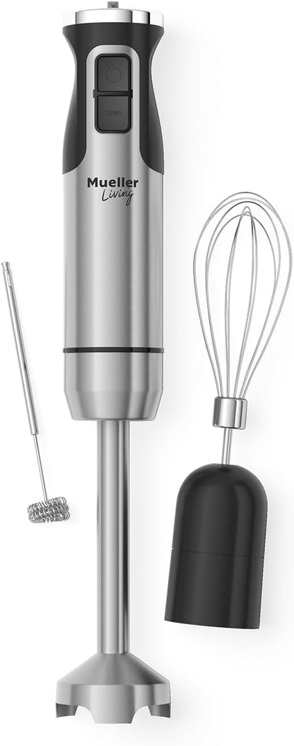 MuellerLiving Ultra-Stick Immersion Hand Blender - 500W Heavy Duty Motor, 8-Speed Turbo, Includes Whisk & Milk Frother