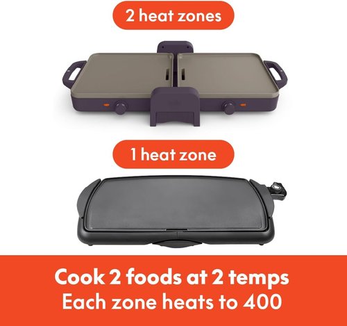 Bella 10" x 20" Ceramic Fold-N-Store Griddle - Dual Temp Up to 400°F | Nonstick, Dishwasher Safe, Plum