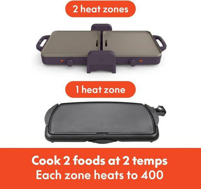 Bella 10" x 20" Ceramic Fold-N-Store Griddle - Dual Temp Up to 400°F | Nonstick, Dishwasher Safe, Plum