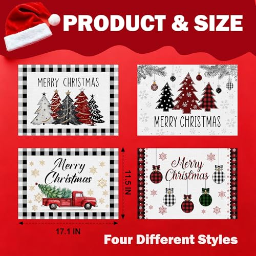 Christmas Placemats Set of 4 with Truck Bell Design - Holiday Table Decor, Winter Kitchen Mats, Christmas Tree Truck Variation