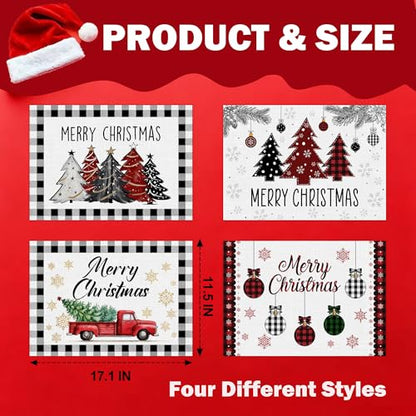Christmas Placemats Set of 4 with Truck Bell Design - Holiday Table Decor, Winter Kitchen Mats, Christmas Tree Truck Variation