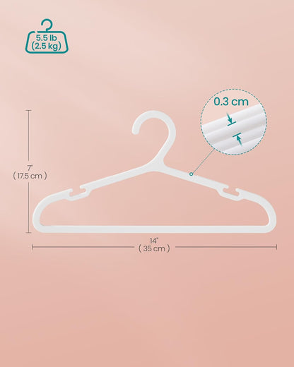 SONGMICS Kids Hangers - 100 Pack Plastic Baby Hangers for Closet | Space-Saving Non-Slip Design, Cloud White, 14 x 7 Inches