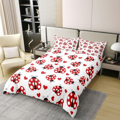 Red Ladybug Twin Bedding Set - Cotton Duvet Cover & Pillowcase, Girl Kids Room Decor