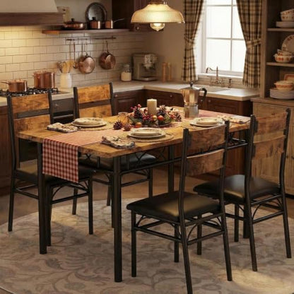 Garvee 5-Piece Dining Table Set for 4 - Retro Brown, Rectangular Kitchen & Dining Chairs