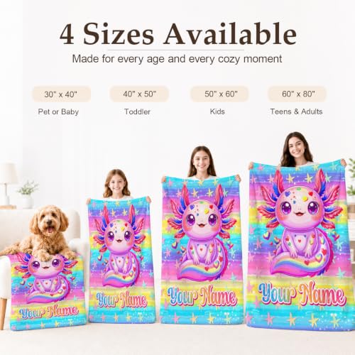 Custom Axolotl Blanket for Girls Kids Violet - Personalized Cozy Throw for Bed Sofa Travel