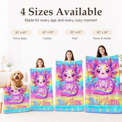 Custom Axolotl Blanket for Girls Kids Violet - Personalized Cozy Throw for Bed Sofa Travel