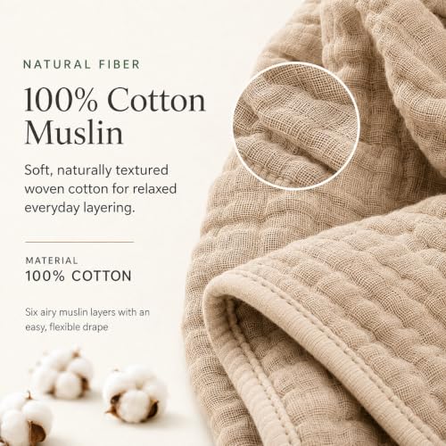 White 130x150cm 6-Layer Cotton Muslin Blanket - Pre-Washed & Soft