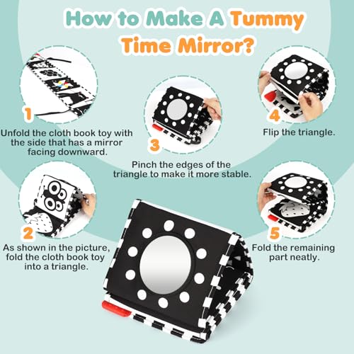 BBWOO High Contrast Baby Toys for Newborn, Tummy Time Mirror, Black and White Baby Toy for 0-6 Months, Soft Montessori Visual Stimulation Infant Book, Boy Girl Shower Gift, Easter Basket Stuffers