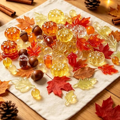 155PCS Fall Vase Filler Set - Acrylic Pumpkins, Maple Leaves, Acorns & More
