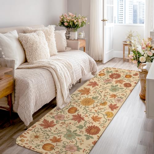 Orange Fall Pumpkin Leaf Runner Rug 2x8 Ft Non-Slip Home Floor Decor
