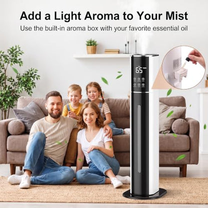 White Large Room Humidifier 2.38Gal/9L Cool Mist with Remote & Essential Oil Tray