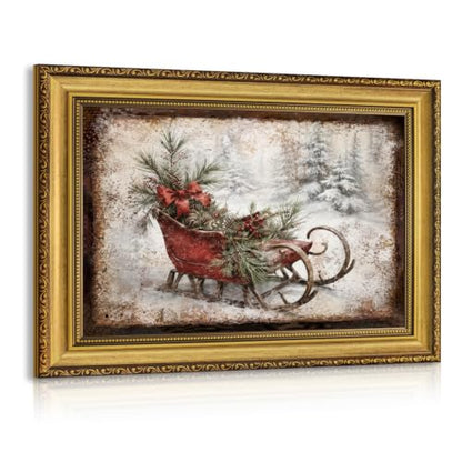 Vintage Christmas Red Sleigh Wall Art - Framed 8x10 Inch - Retro Sled Variation