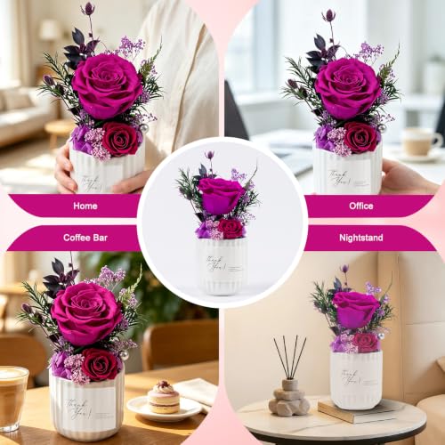 Preserved Flowers in Ceramic Vase - Purple Forever Roses Home Decor