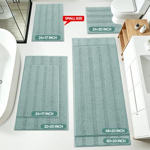 Eggshell Blue Bathroom Rug Set 3 Pieces Non Slip Chenille Bath Mat Contour & Small Rugs