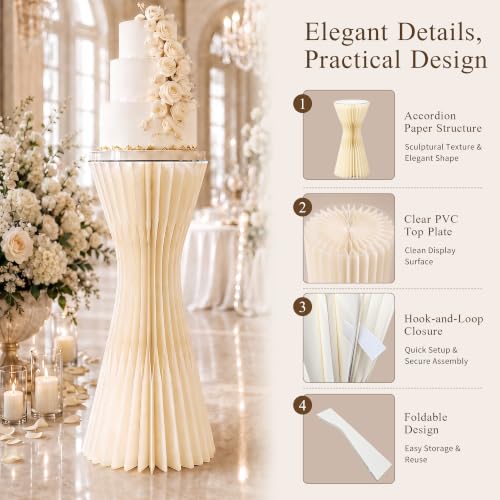 Foldable Cake Pedestal Stands Set of 3 - Recyclable Cardboard & Acrylic Display